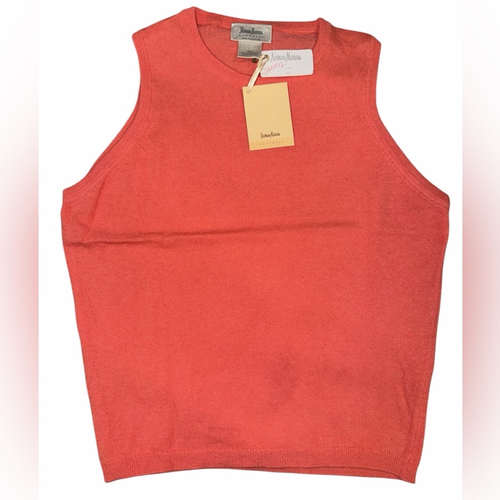 Neiman Marcus 100% Cashmere Sleeveless Sweater Tank Coral Orange Medium NWT